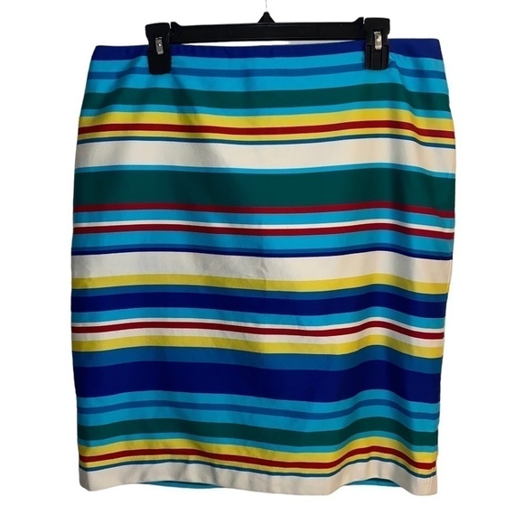 Talbots Petites Bright Multicolor Striped Cotton Pencil Skirt Size 12P - Picture 1 of 8